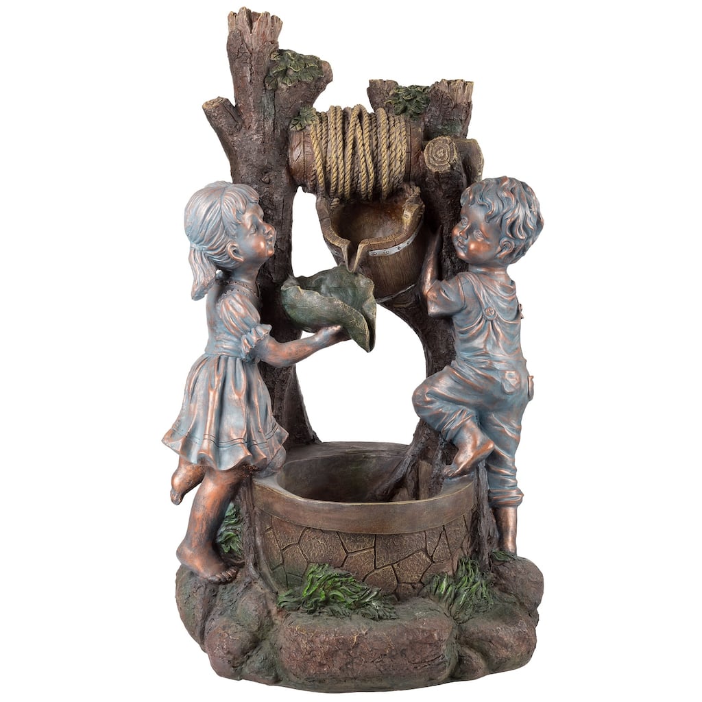Children at the Well Water Fountain with LED Lights- Lighted Outdoor Fountain with Antique Design by Pure Garden