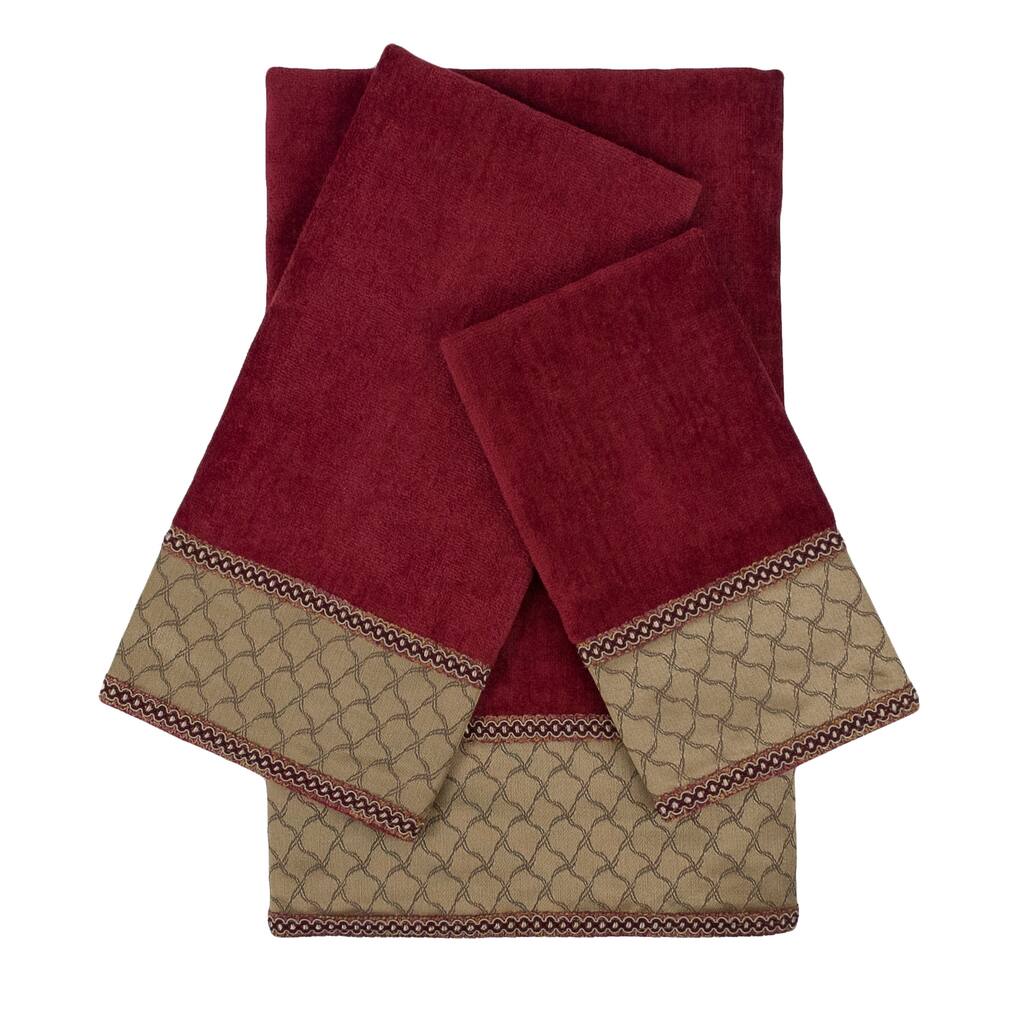 Sherry Kline Luxuriant Red 3-piece Embellished Towel Set - 13 x 18 x 0.5/16 x 25 x 0.5/25 x 48 x 0.5