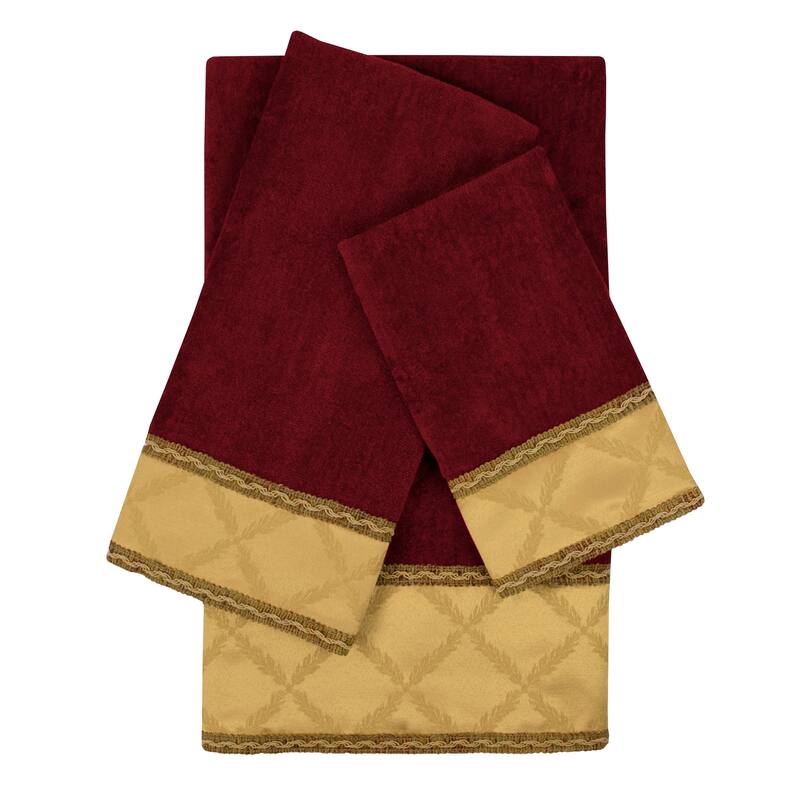 Sherry Kline Zenith Red 3-piece Embellished Towel Set - 13 x 18 x 0.5/16 x 25 x 0.5/25 x 48 x 0.5 - N/A
