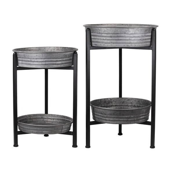 Urban Trends Metal Round Removable Wash Basin Layered Table in Galvanized Finish, Gray - Set of 2
