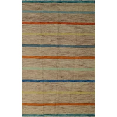 Hand-Woven Winchester Kilim Ramey Brown/Orange Rug - 5'3" x 7'10"