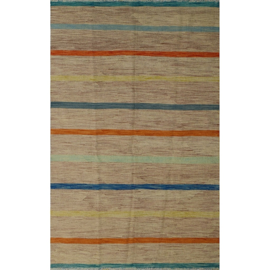 Hand-Woven Winchester Kilim Ramey Brown/Orange Rug - 5'3" x 7'10"
