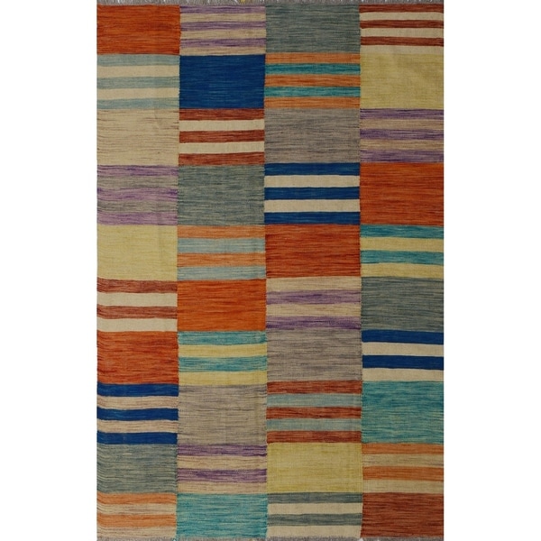 Noori Rug Winchester Kilim Jarita Orange/Grey Rug - 5'5" x 8'0"