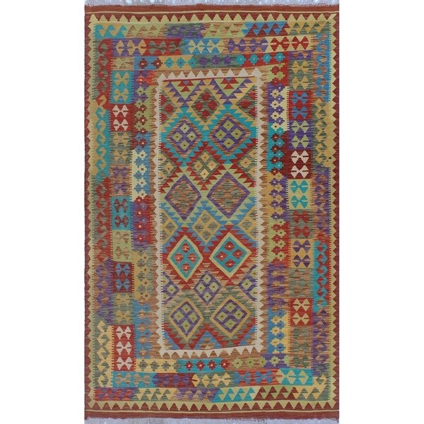 Noori Rug Sangat Kilim Mahmud Red/Green Rug - 5'2" x 8'5"