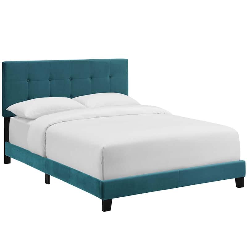 Copper Grove Belimanastir Queen Upholstered Velvet Bed - Sea blue