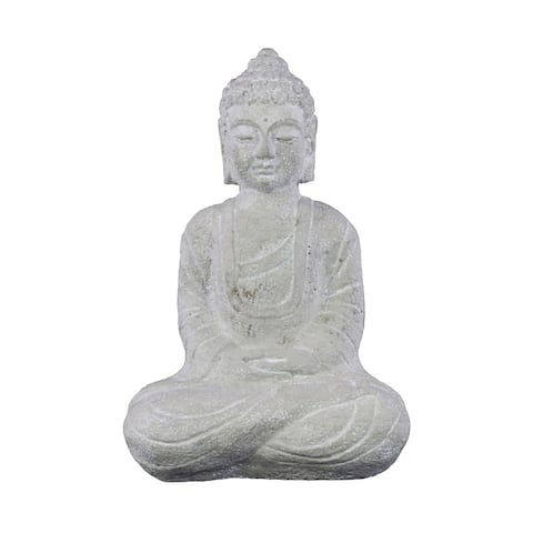 Urban Trends Cement Meditating Buddha Figurine with Rounded Ushnisha in Mida-No Jouin Mudra, Washed Concrete Finish - White