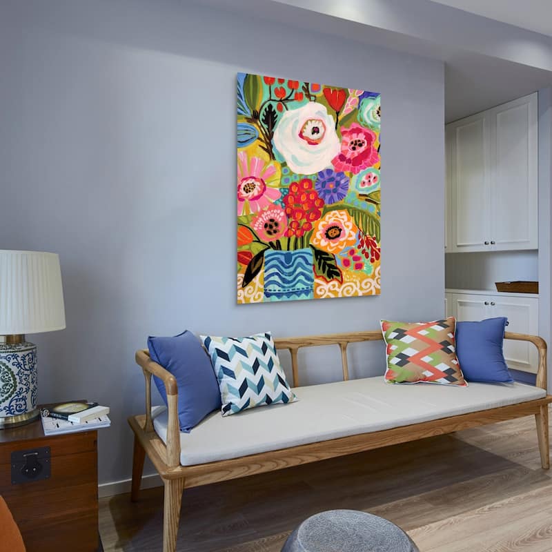 Empire Art"Fresh Flowers in Vase I" Frameless Tempered Glass Wall Art
