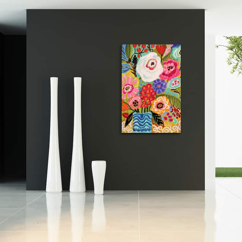 Empire Art"Fresh Flowers in Vase I" Frameless Tempered Glass Wall Art