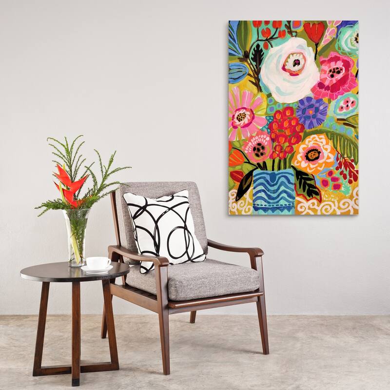 Empire Art"Fresh Flowers in Vase I" Frameless Tempered Glass Wall Art