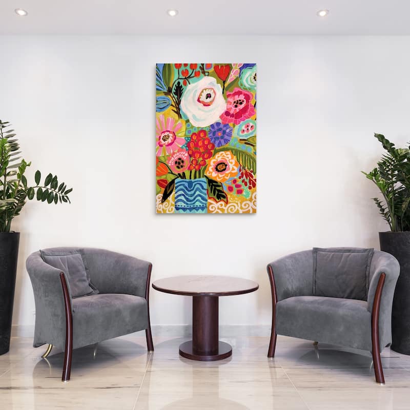 Empire Art"Fresh Flowers in Vase I" Frameless Tempered Glass Wall Art