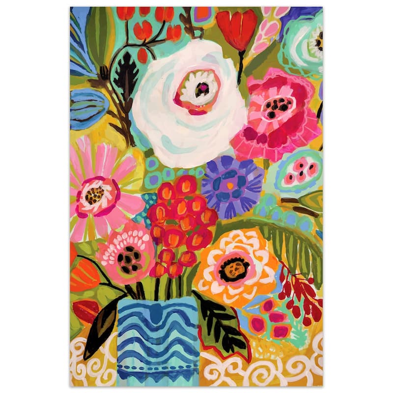 Empire Art"Fresh Flowers in Vase I" Frameless Tempered Glass Wall Art - 32 x 48