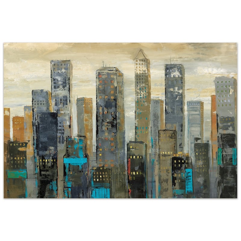 "Urban Lights" Graphic Wall Art on Free Floating Tempered Glass Panel - Grey