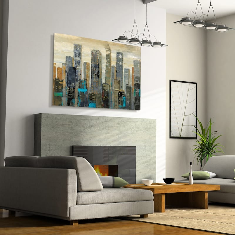 "Urban Lights" Graphic Wall Art on Free Floating Tempered Glass Panel