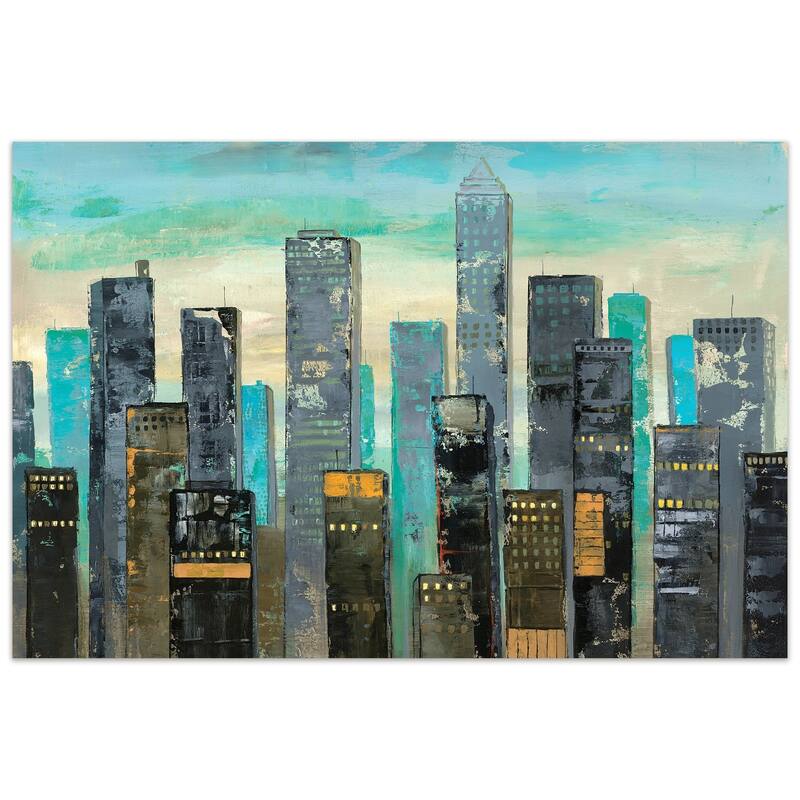 "Urban Lights" Graphic Wall Art on Free Floating Tempered Glass Panel - Blue