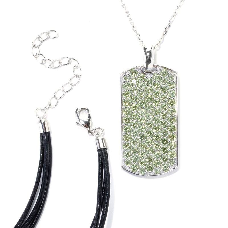 Sterling Silver Pave Peridot Necklace with Chain and Cord