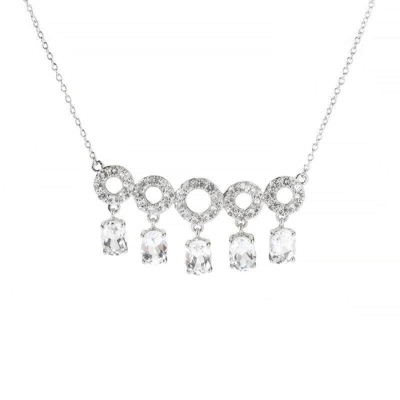 Sterling Silver White Topaz Circle Bar Necklace