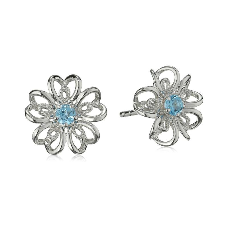 Sterling Silver Topaz flower Stud Earrings