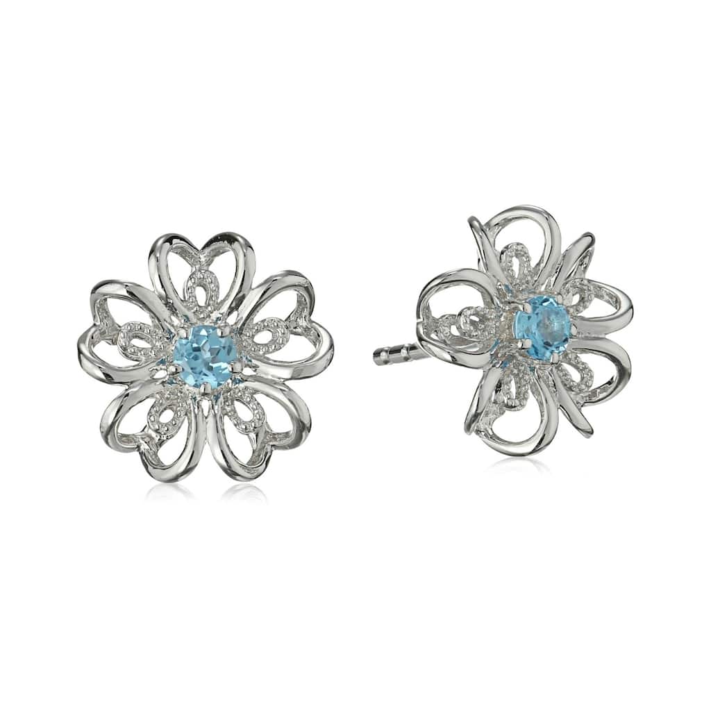 Sterling Silver Topaz flower Stud Earrings