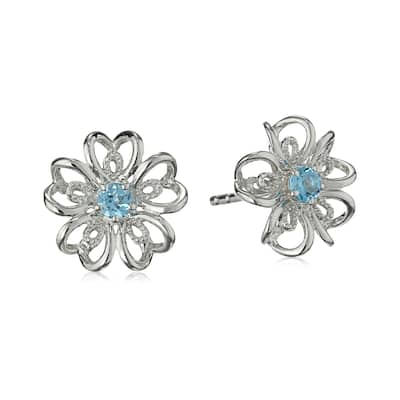 Sterling Silver Topaz flower Stud Earrings