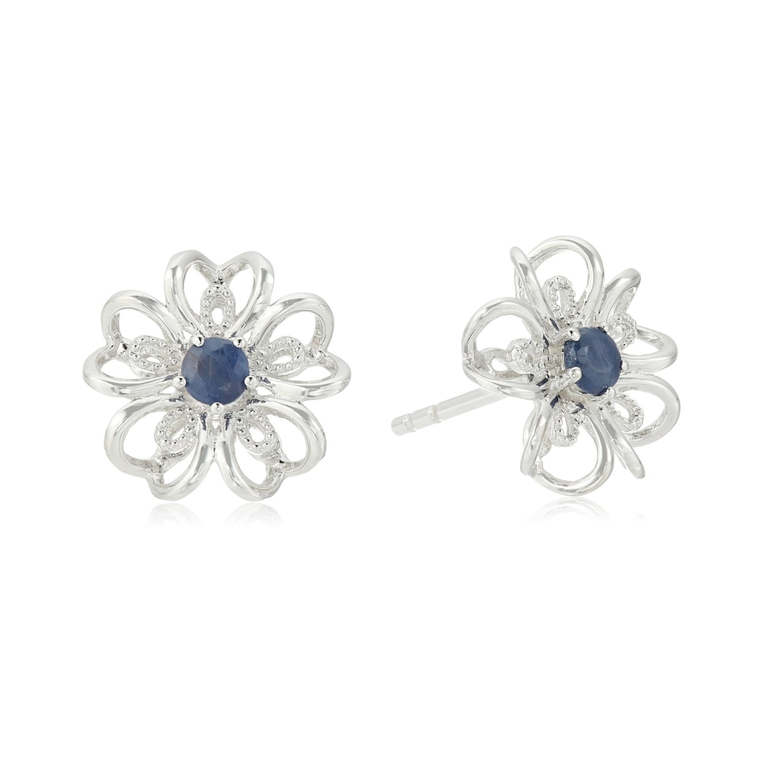 Pinctore 925 Sterling Silver Sapphire flower Stud Earrings