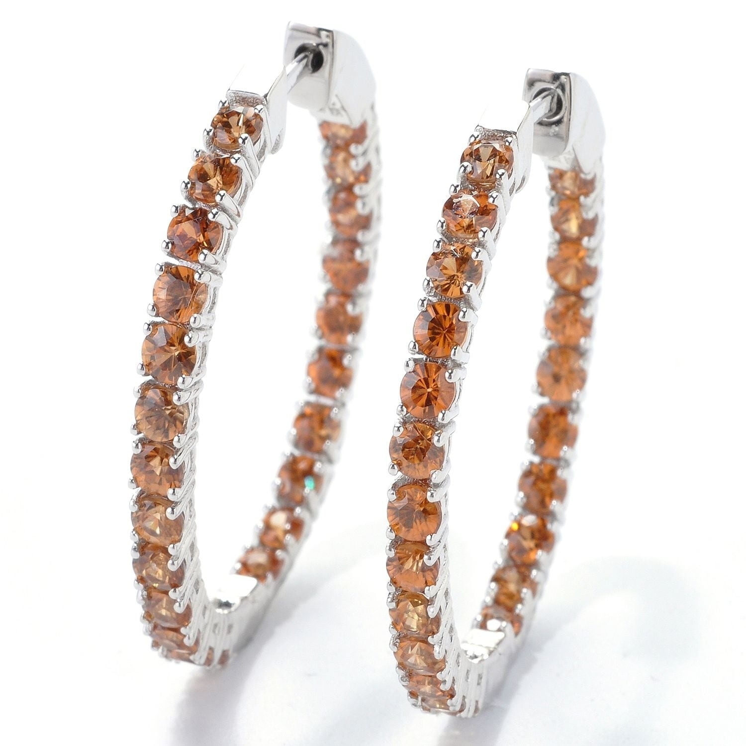 Pinctore Sterling Silver Zircon Oval Hoop Earrings