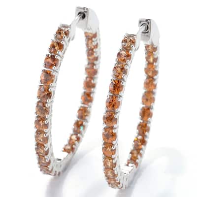 Sterling Silver Zircon Oval Hoop Earrings