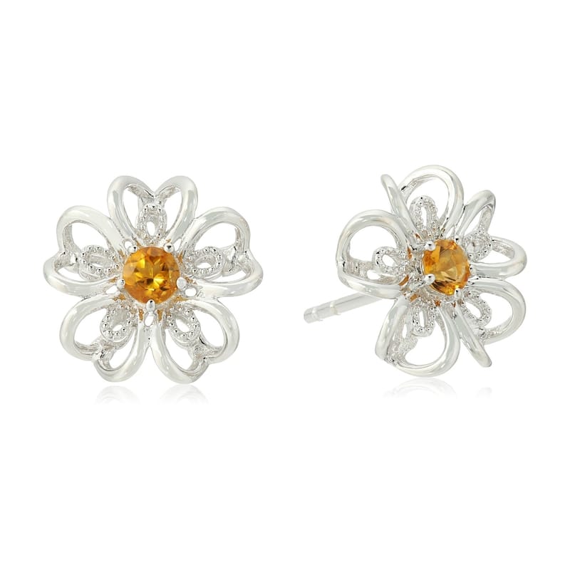 Sterling Silver Citrine flower Stud Earrings