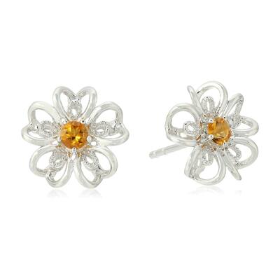 Sterling Silver Citrine flower Stud Earrings