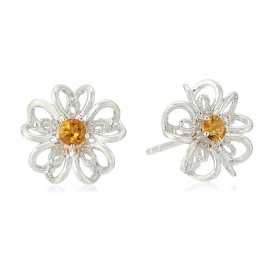 Sterling Silver Citrine flower Stud Earrings