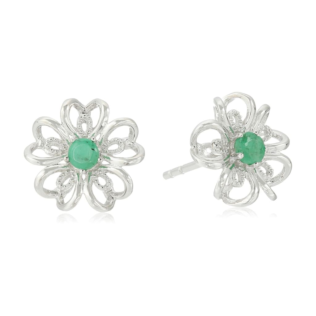 Sterling Silver Emerald flower Stud Earrings