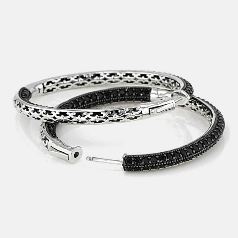 Sterling Silver Pave Spinel Hoop Earrings