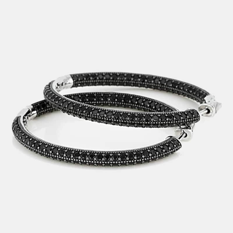 Sterling Silver Pave Spinel Hoop Earrings