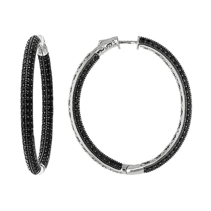 Sterling Silver Pave Spinel Hoop Earrings