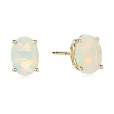10k Gold Oval Opal Stud Earrings