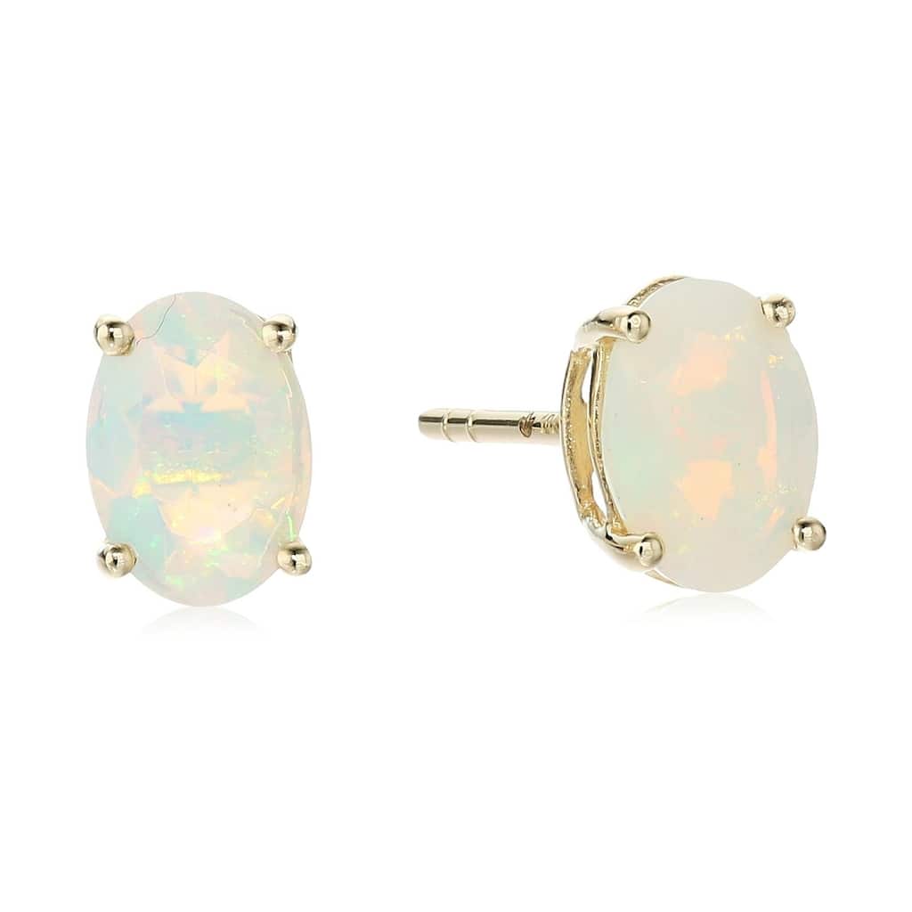 10k Gold Oval Opal Stud Earrings