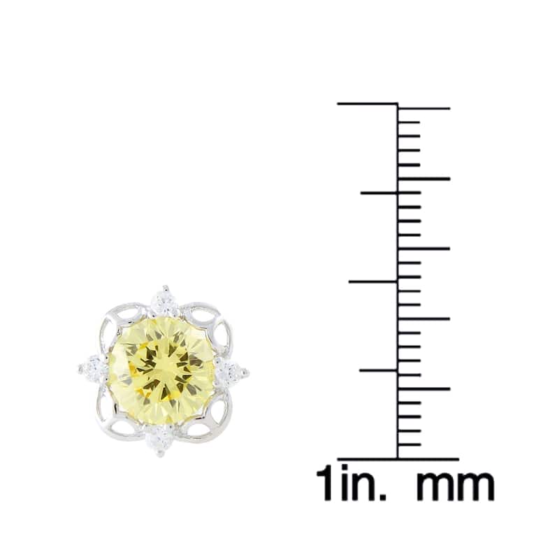 Sterling Silver Round-cut Cubic Zirconia Flower Stud Earrings