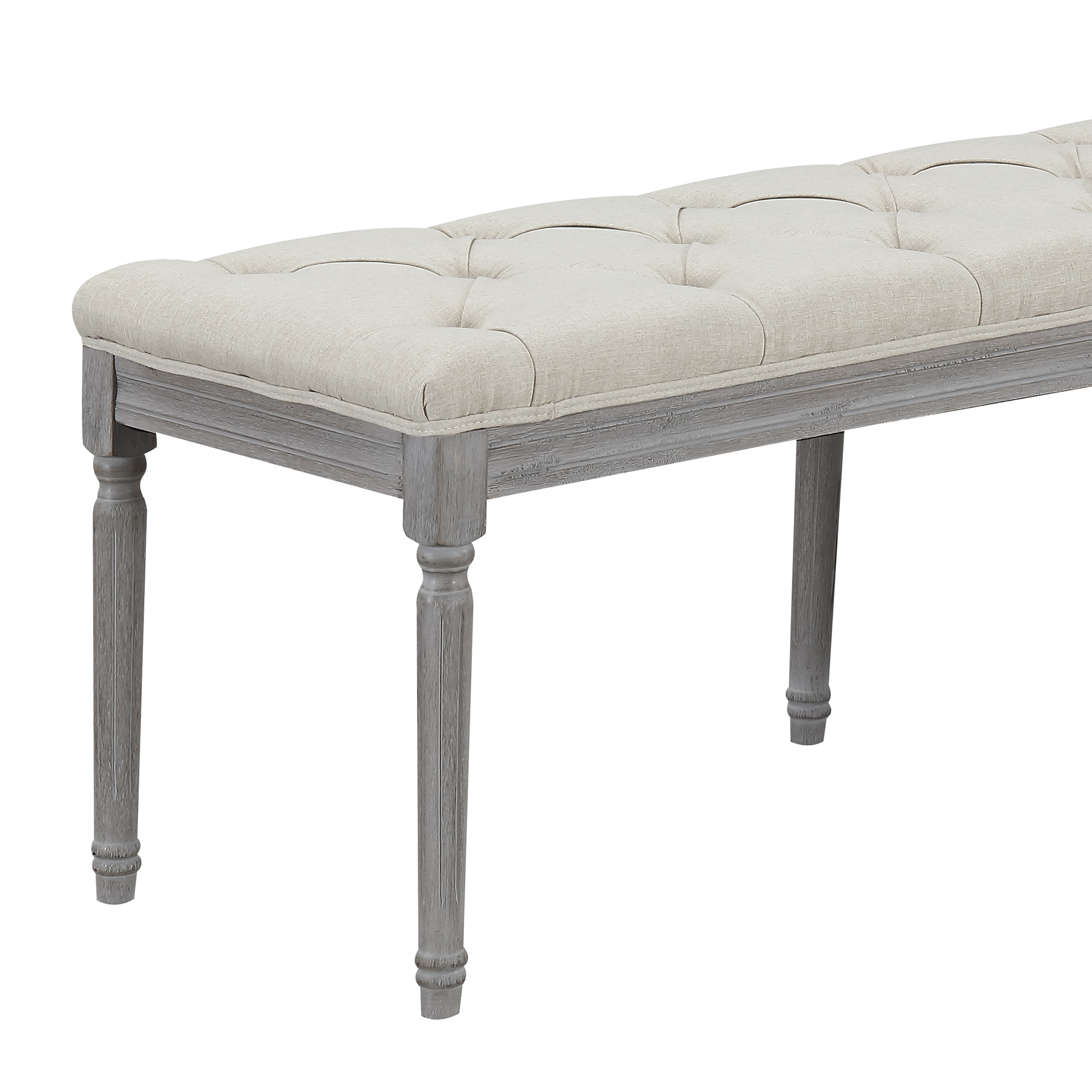 Jack Tufted Beige Upholstered Wood Leg Bench N A