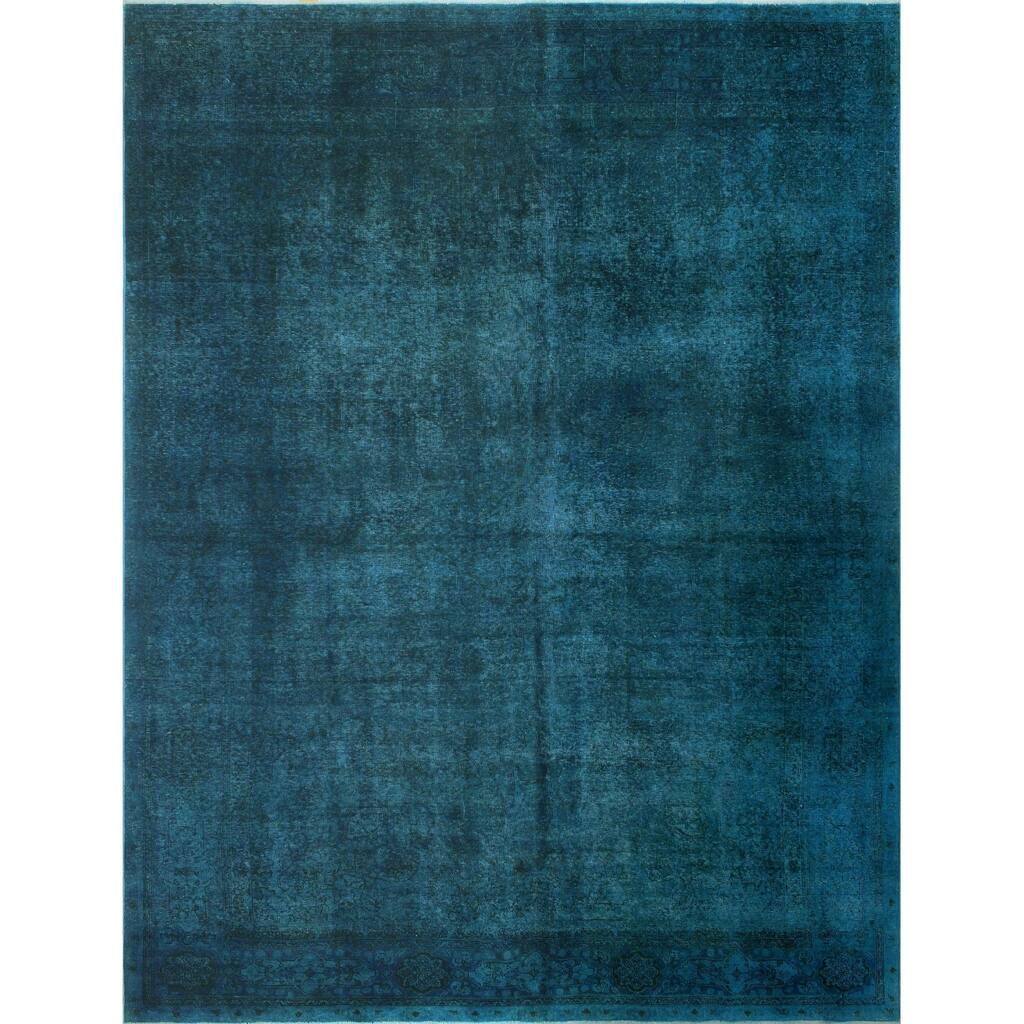 Noori Rug Distressed Overdyed Tawil Teal Blue/Black Rug - 9'9" x 13'0"