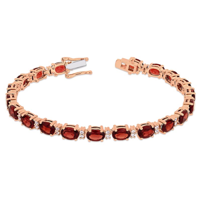 Miadora Rose Plated Sterling Silver 19 5/8ct TGW Garnet White Sapphire Tennis Bracelet