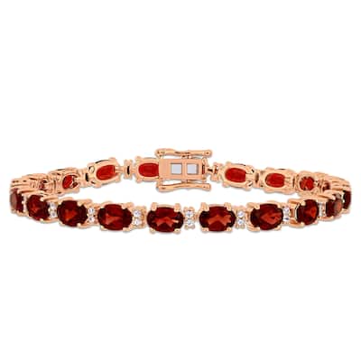 Miadora Rose Plated Sterling Silver 19 5/8ct TGW Garnet White Sapphire Tennis Bracelet