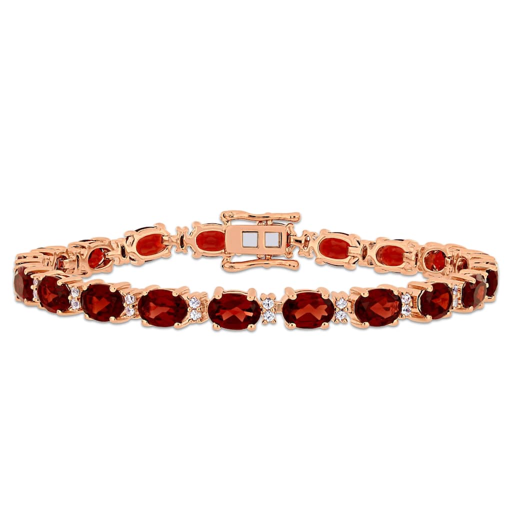 Miadora Rose Plated Sterling Silver 19 5/8ct TGW Garnet White Sapphire Tennis Bracelet