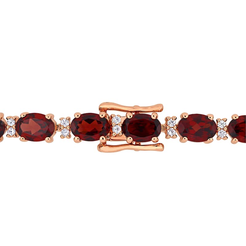 Miadora Rose Plated Sterling Silver 19 5/8ct TGW Garnet White Sapphire Tennis Bracelet