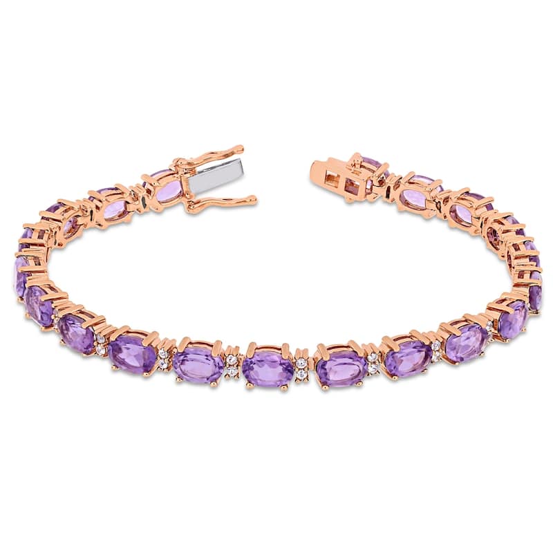 14 1/10ct TGW Amethyst White Sapphire Tennis Bracelet in Rose Plated Sterling Silver by Miadora