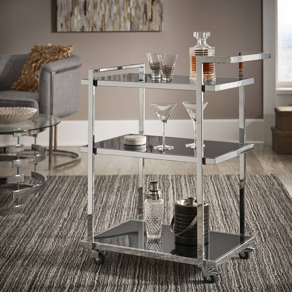 Strick & Bolton Ariana Chrome Finish Metal Bar Cart
