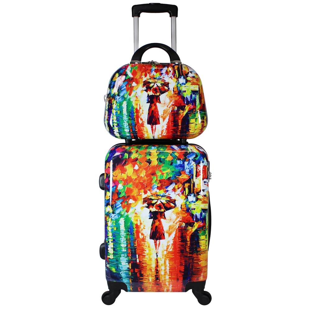 Paris Nights 2-Piece Lightweight Carry-On Spinner Luggage & Cosmetic Case Set with TSA Lock