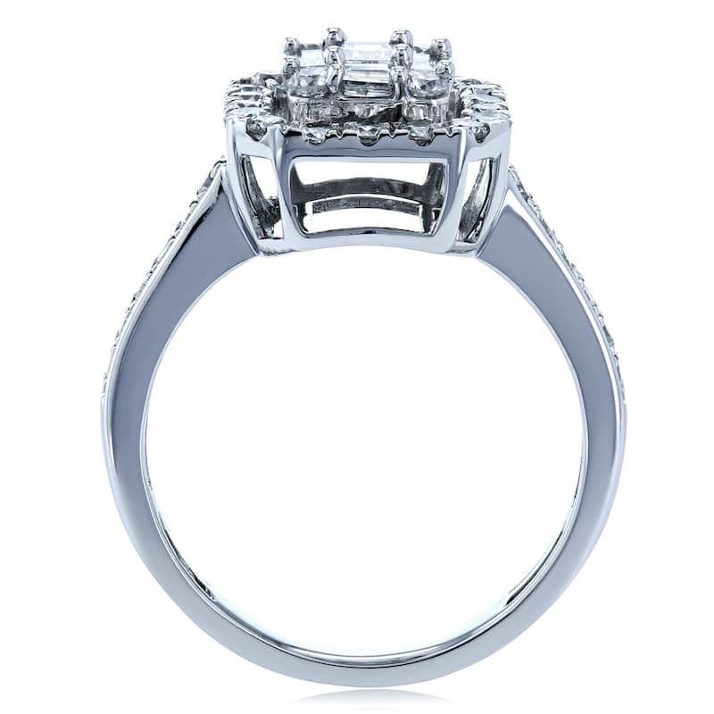 Annello by Kobelli 14k White Gold 1 Carat TDW Multi Diamond Baguette Cluster Pave-Shank Half Eternity Engagement Ring