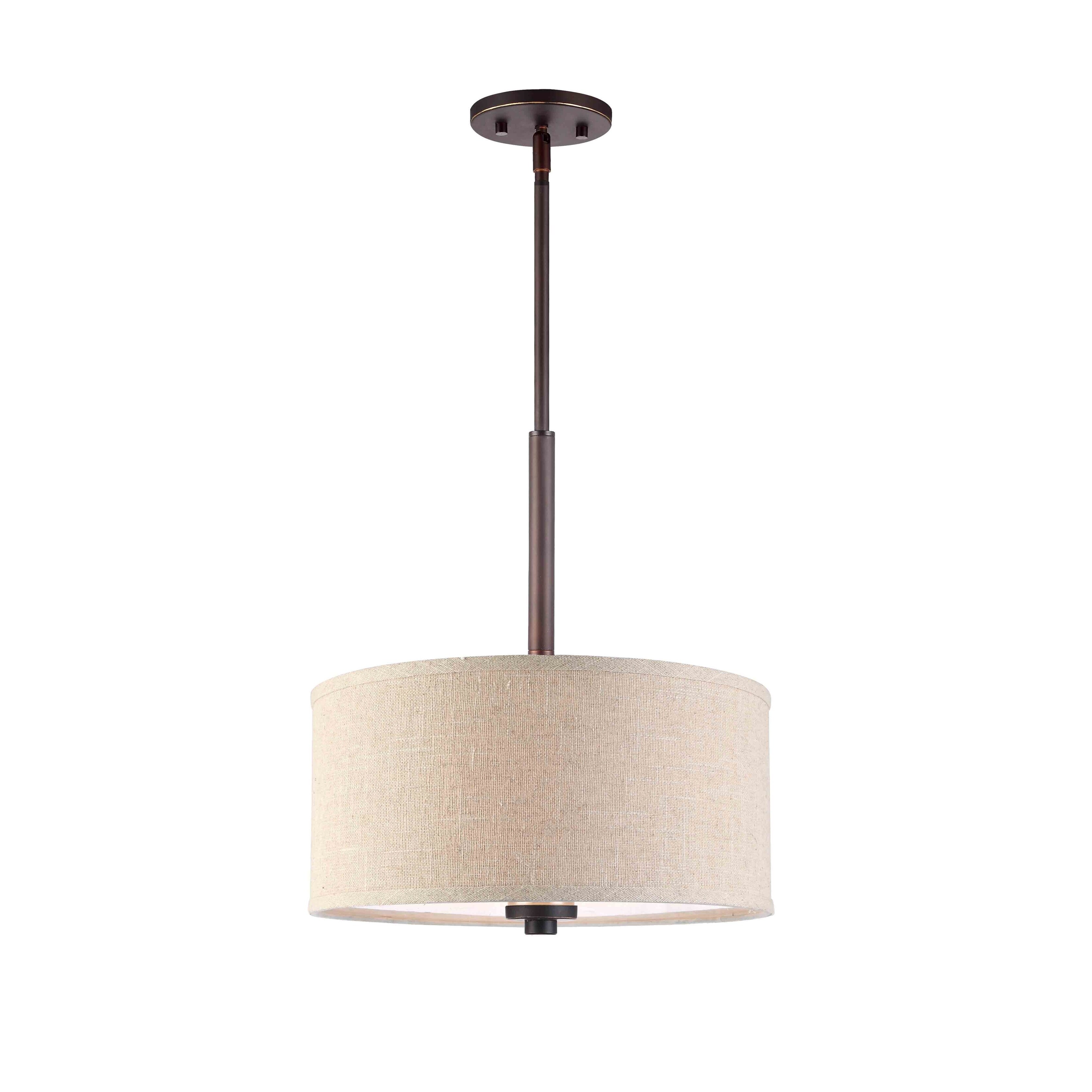 Woodbridge Lighting Fabric Drum Shade Bronze Steel Pendant Light Fixture With Embedded Led Cer