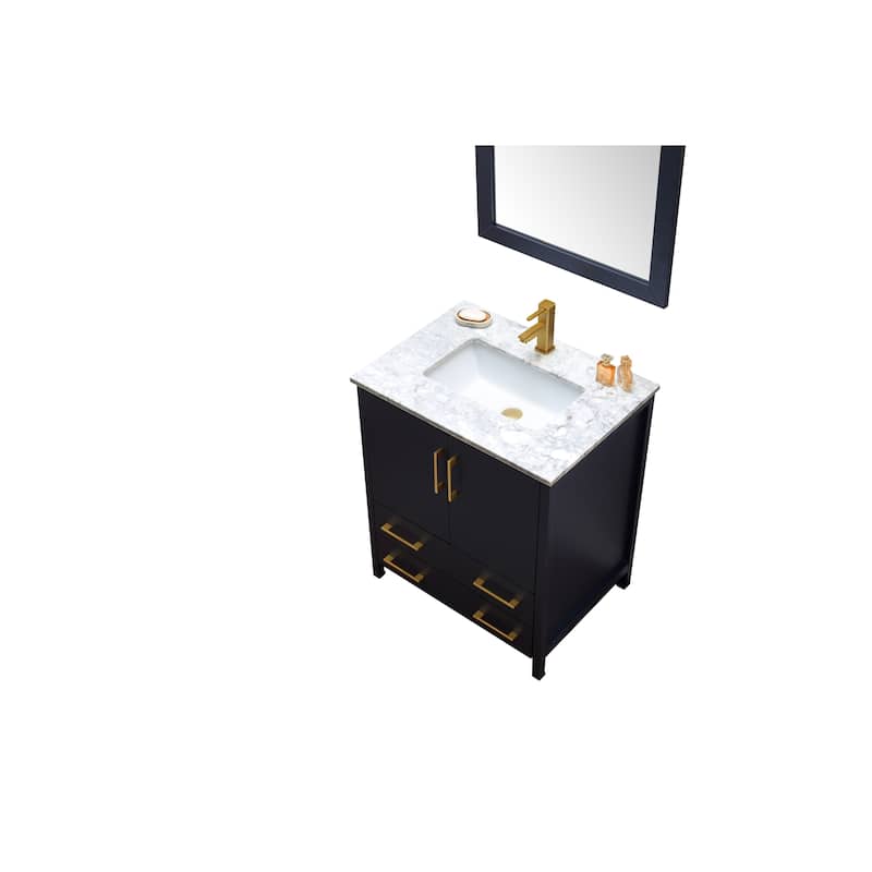 30" Blue Solid Wood Sink Vanity With Mirror-No Faucet