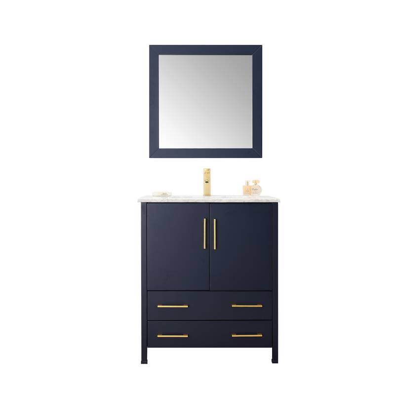 30" Blue Solid Wood Sink Vanity With Mirror-No Faucet