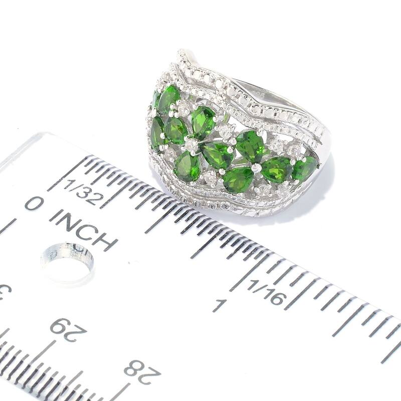 Diopside & White Zircon Floral Scalloped Wide Band Ring